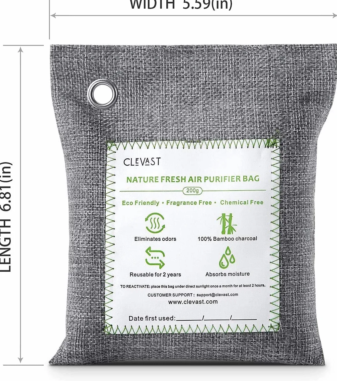 Bolsas de carbón activado 100GX2 Elimina olores Deshumidificador Purificador de aire