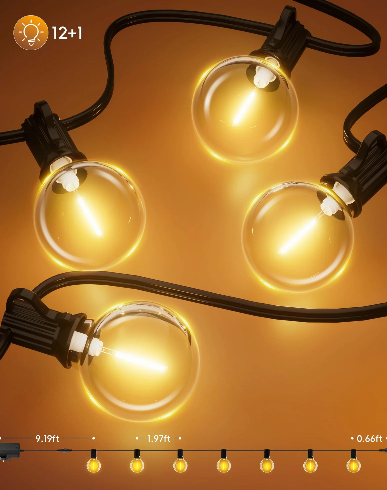Guirnalda Luces Exterior LED 9M 30Ft G40 Impermeable Iluminacion para Jardin Patio