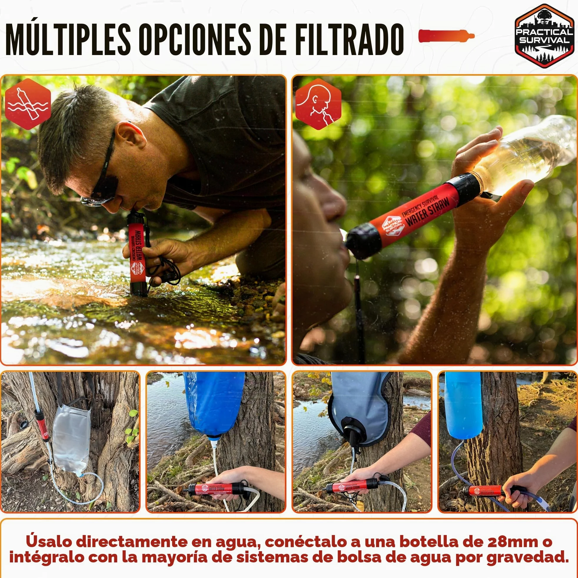 5 pajitas de agua de supervivencia de emergencia de alta capacidad, filtro de agua personal para camping, senderismo, viajes, ciclismo, supervivencia, preparación para emergencias, ligero,