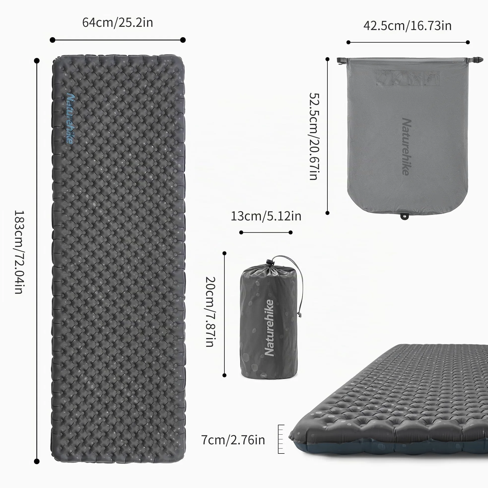 Naturehike Colchoneta para Dormir para Acampar con Valor R 3,5, colchoneta para Dormir autoinflable Ultraligera para Las 4 Estaciones, colchón de Aire Duradero con Bolsa Inflable L