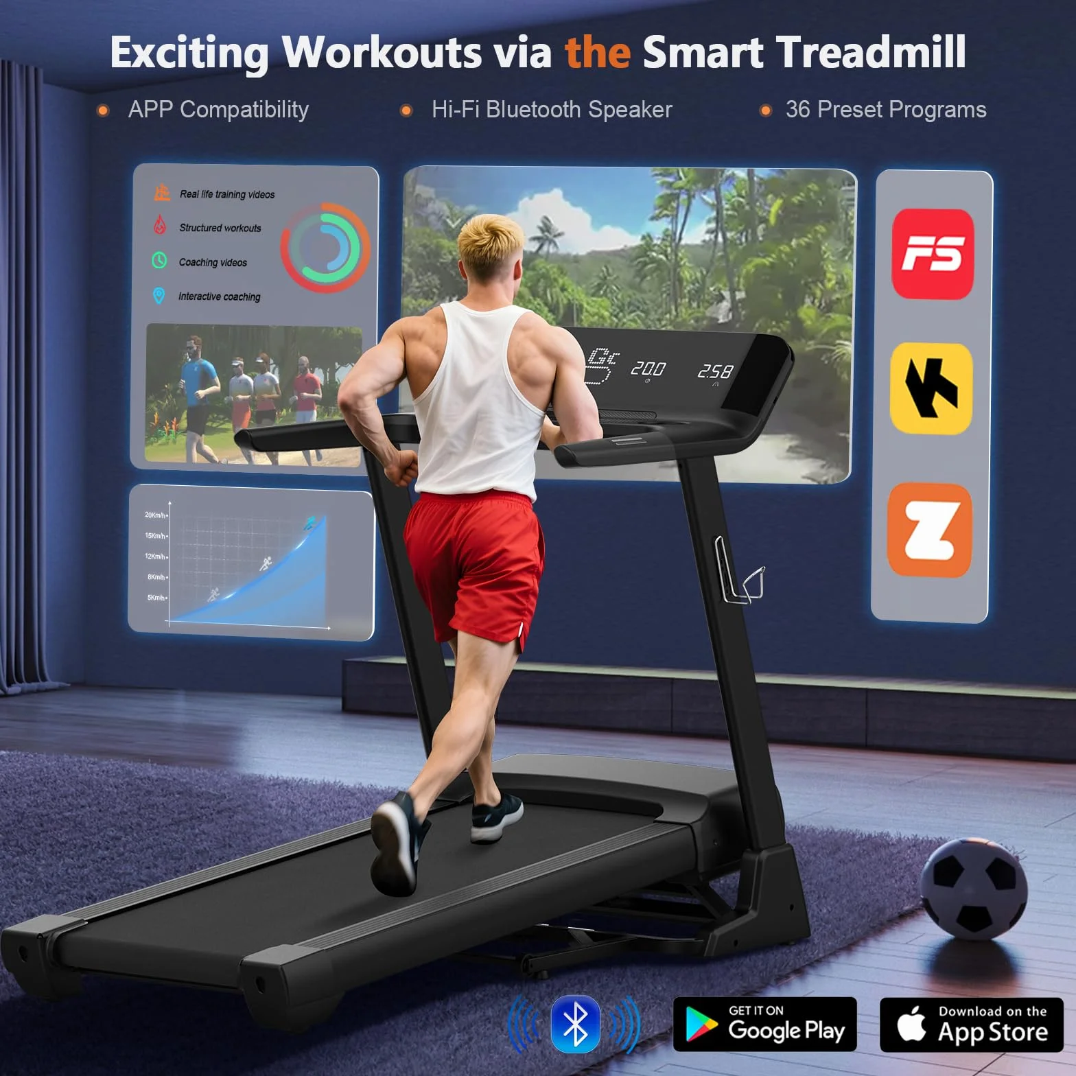 Cinta de Correr, 7HP Cinta de Correr Plegable con Inclinación del 20%, Velocidad de 1 km/h a 20 km/h, Monitor LCD y Compatible con la Aplicación, Capacidad de Peso de 200 kg, Portavasos de Agua