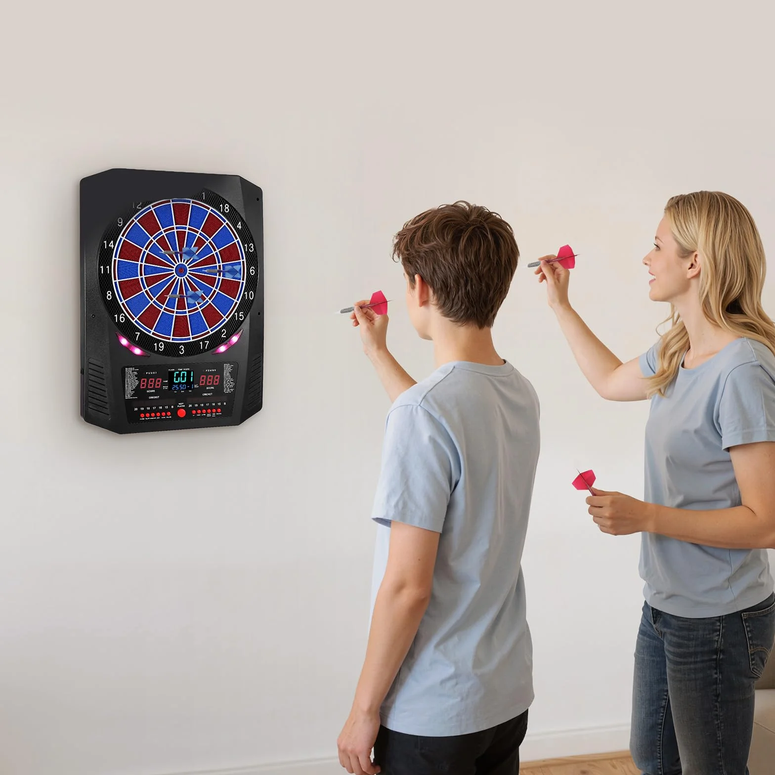 VEVOR Diana Electrónica 43 Juegos 200 Variantes 8 Jugadores 6 Ejes Dardos Marcador LCD PP ABS 517 x 424 x 30 mm