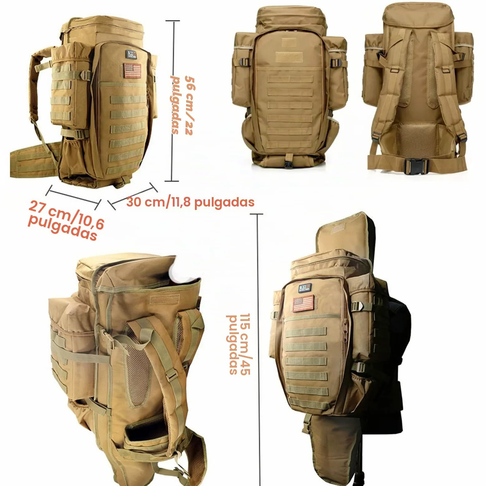 Mochila Táctica Militar de Rifle Largo con Molle para Caza, Pesca, Airsoft y Campo de Tiro