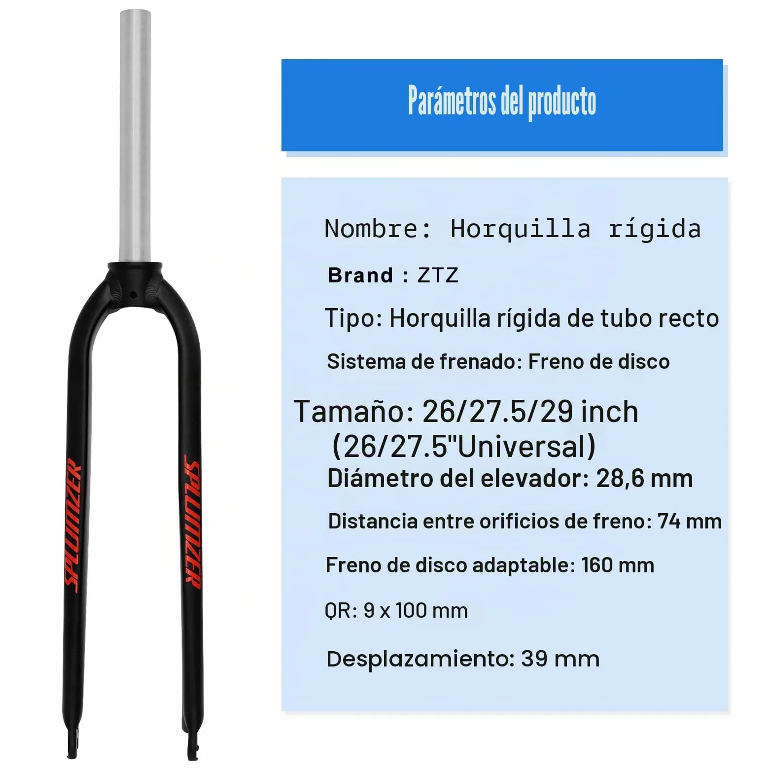 Horquilla MTB de Freno de Disco rígido de aleación de Aluminio de 1-1/8 "26/27. 5/29", Horquillas Delanteras de Bicicleta de montaña superligeras de Tubo Recto sin Rosca de 28,6mm