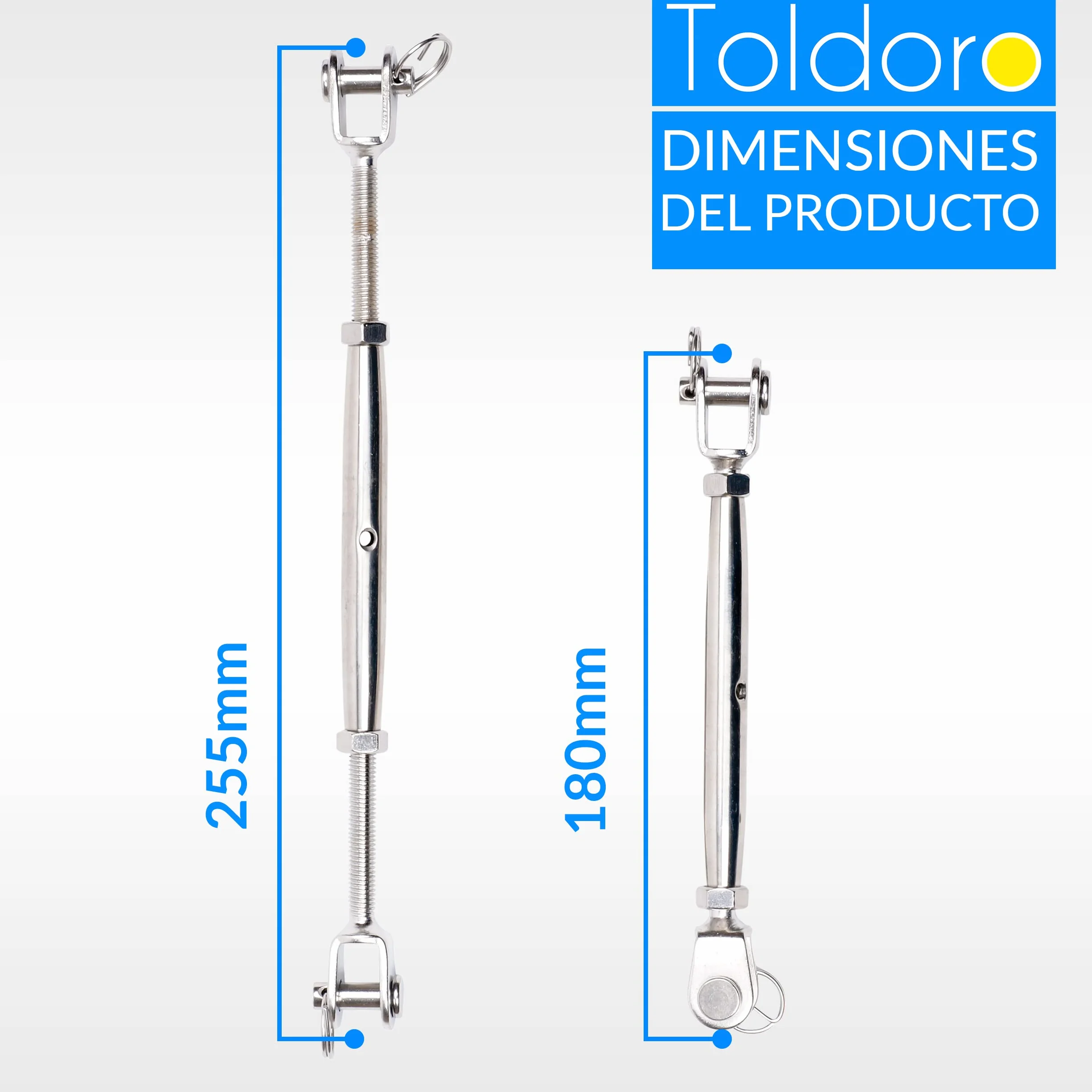 Toldoro M6 | M8 | M10 Tensor de antena de acero inoxidable V4A | Tensor de toldo, tensor de cuerda, tensor de alambre, horquilla/horquilla | forma cerrada
