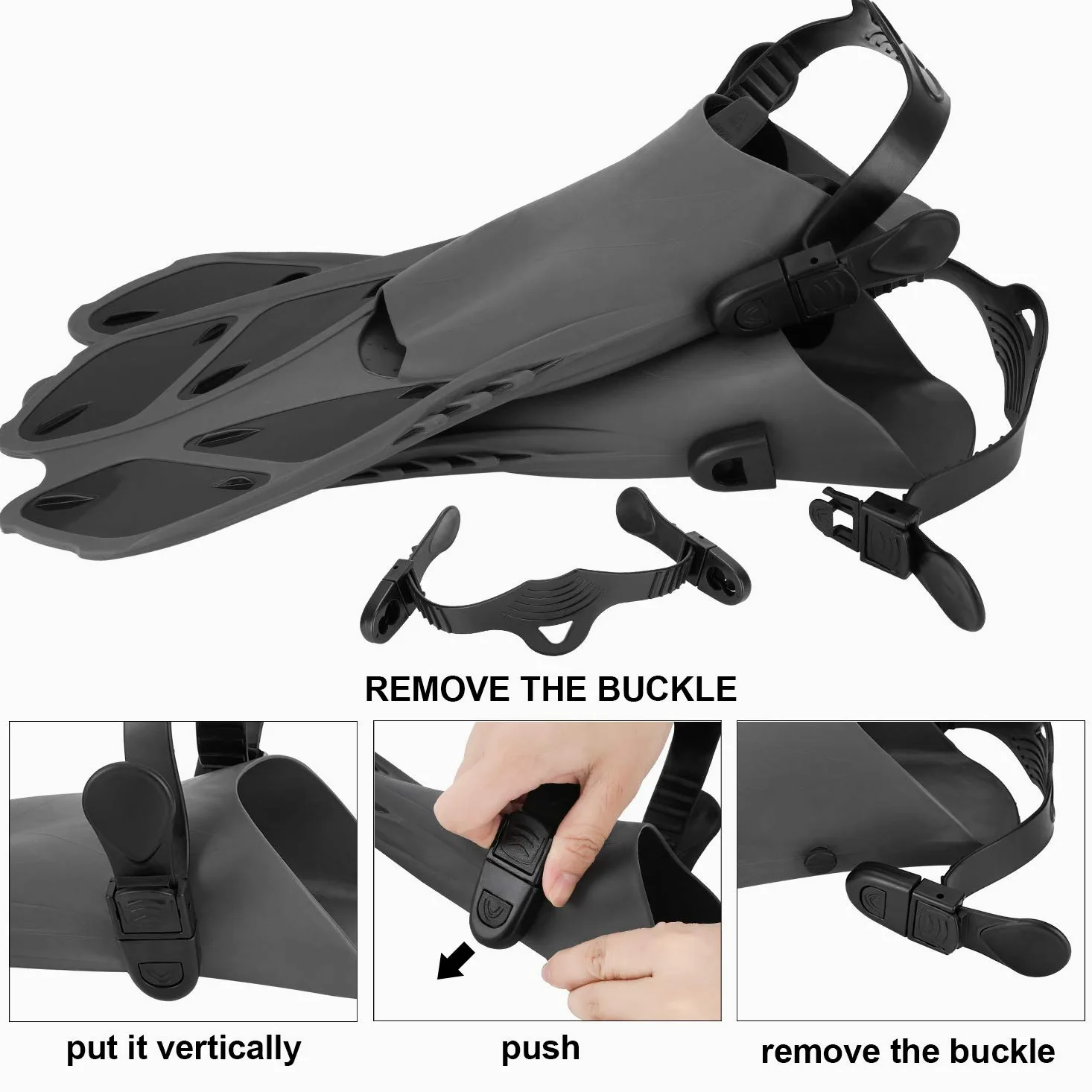 Oumers aletas de esnórquel, tamaño de viaje, correa ajustable, aletas de buceo con bolsa de malla y conector de hebilla extra para hombres y mujeres, buceo