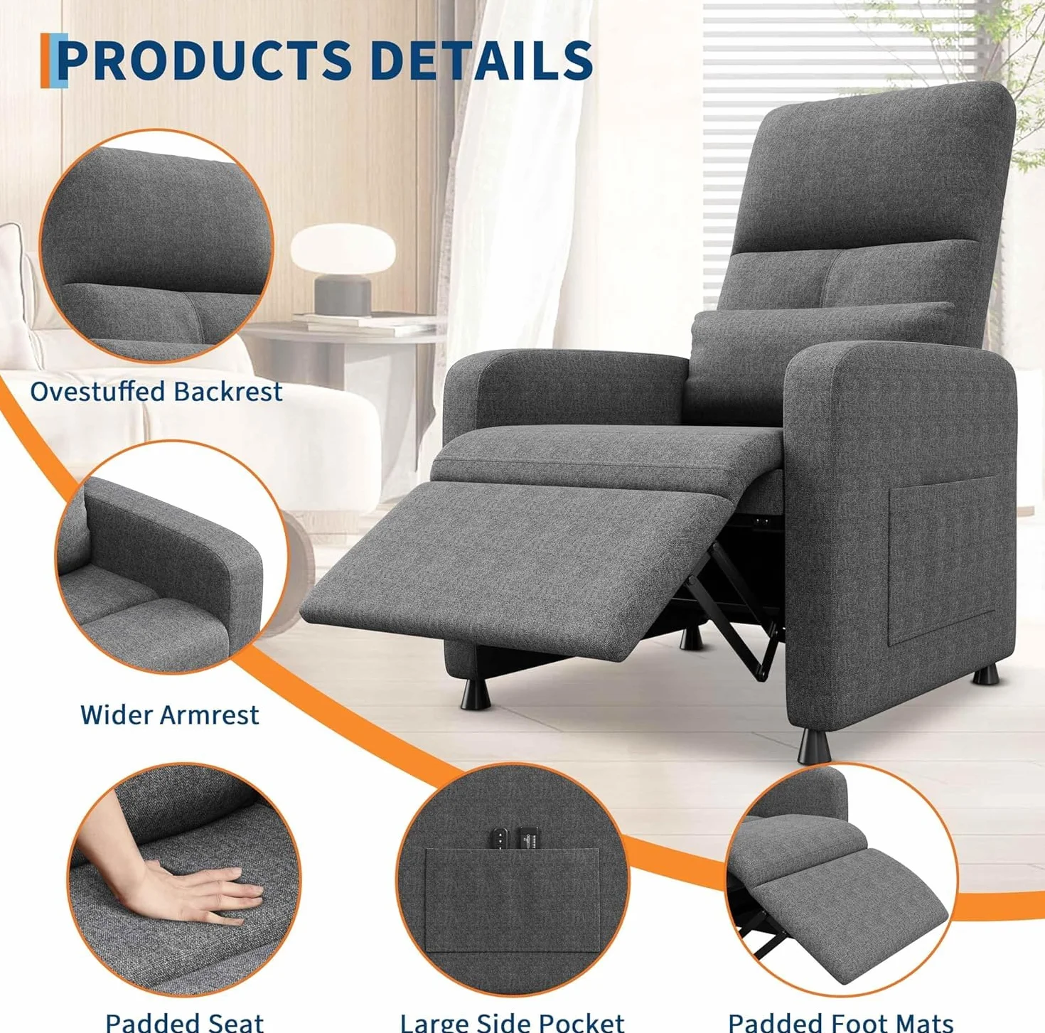 Sillón Reclinable Eléctrico con Masaje y Calor, Ergonómico con USB y Bolsillos