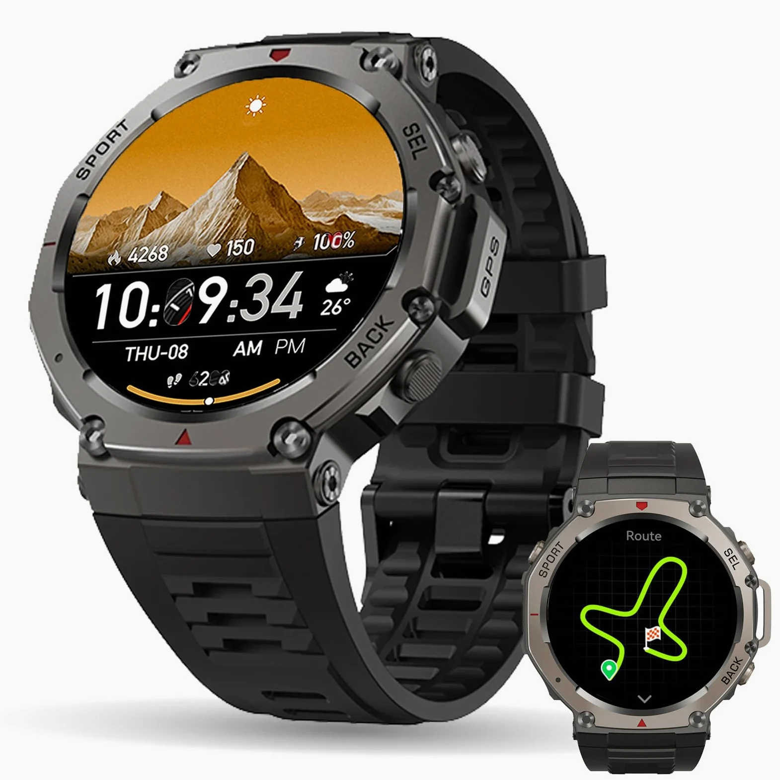 Reloj Inteligente GPS Frecuencia Dual con Mapas Offline, 1.43" AMOLED, Llamadas Bluetooth y Altavoz, +170 Modos Deportivos, Monitor Cardiaco SpO2 24/7 Batería hasta 15 Días Resistente al Agua (Negro)