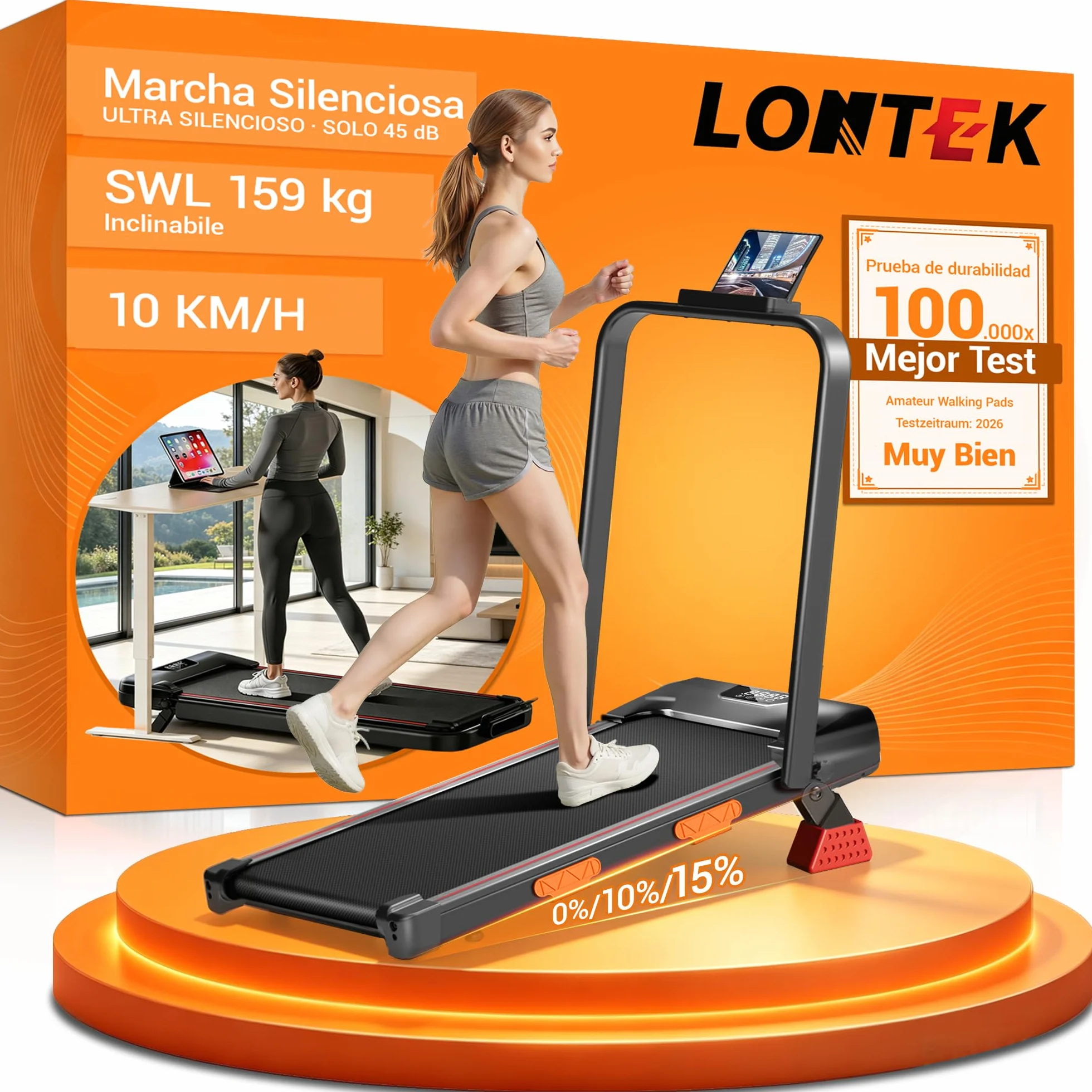 UMAY Cinta de Correr Plegable con Inclinación, Walking Pad,Amortiguación y Motor Silencioso de 3.0HP Cinta de Andar Plegable, 159 KG