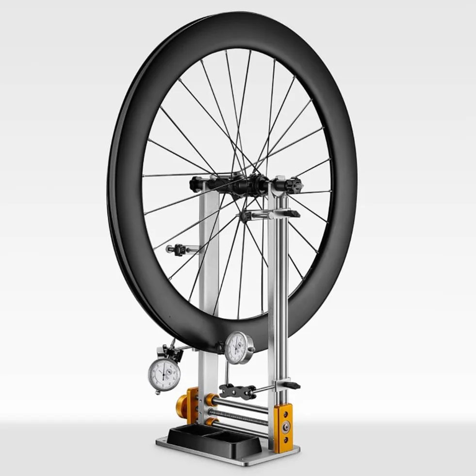 Soporte Profesional para Reparación Y Corrección De Rodamientos De Bicicletas, Equipado con 2 Indicadores De Cuadrante, Plegable, Adecuado para Llantas De 10 A 29 Pulgadas