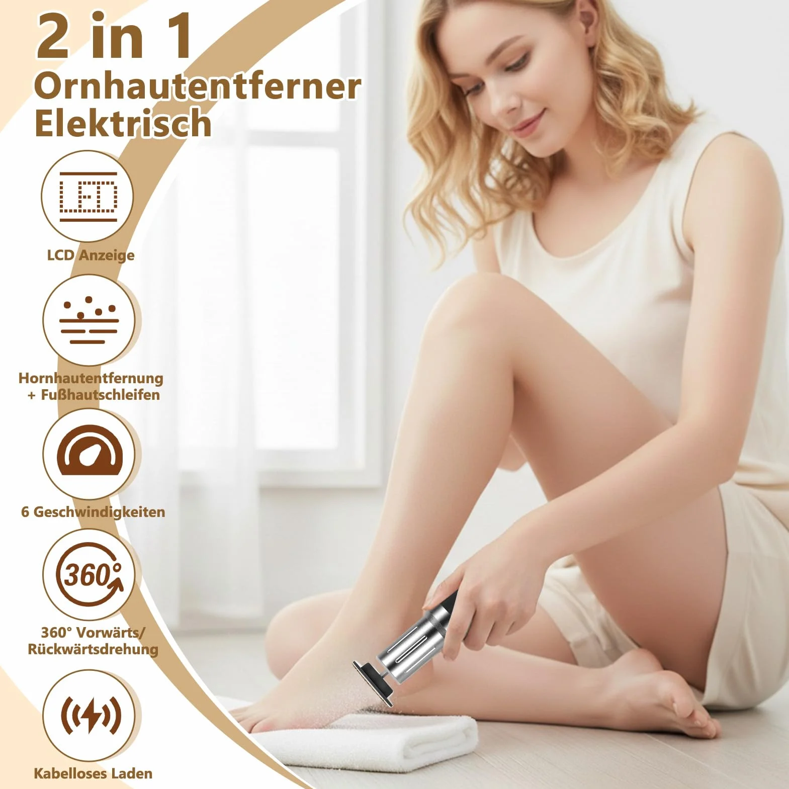 Dermaglide Eliminador de callos eléctrico 2 en 1 para pedicura con pantalla LCD 6 velocidades ajustables talones agrietados durezas gris plateado