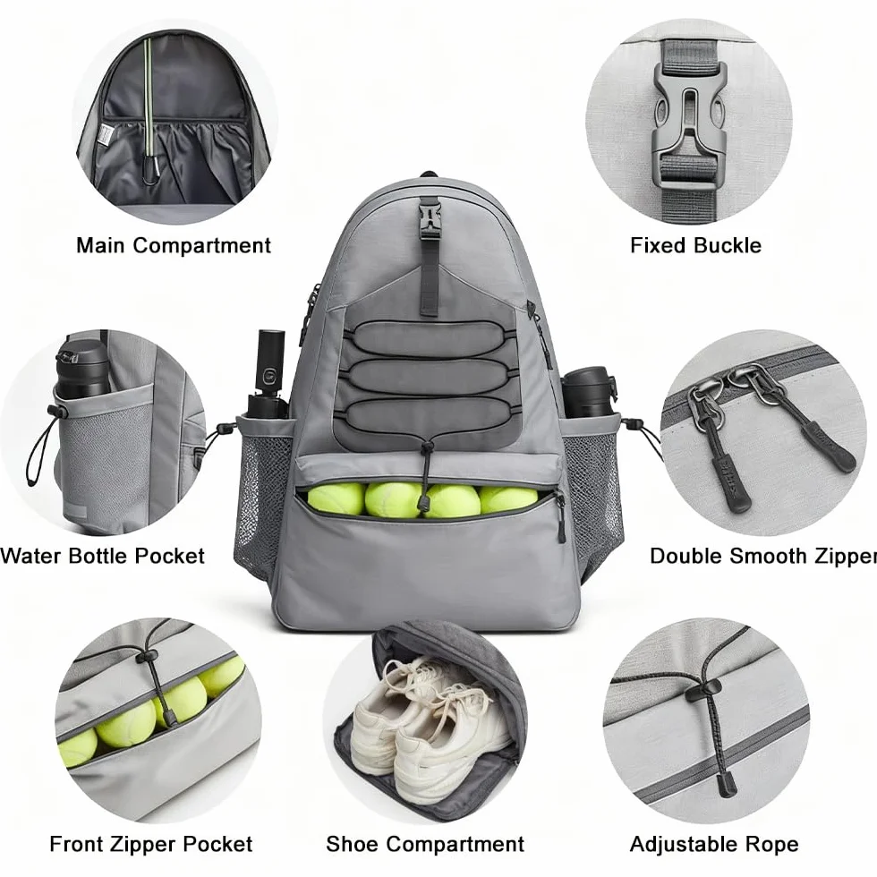 Bolsa de Tenis Impermeable con Zapatillero para 2 Raquetas Pickleball Padel Squash Bádminton
