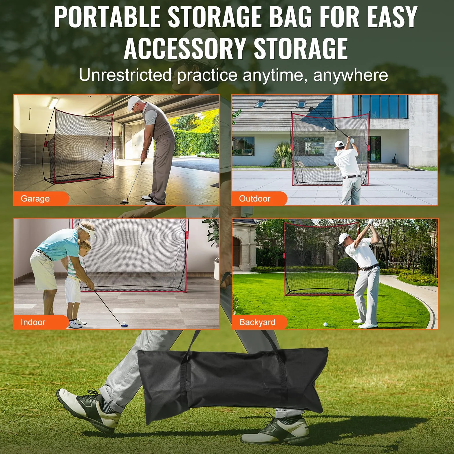 VEVOR Red de Práctica de Golf 2390x900x2140 mm Marco de Fibra de Vidrio Portátil con Bolsa de Transporte