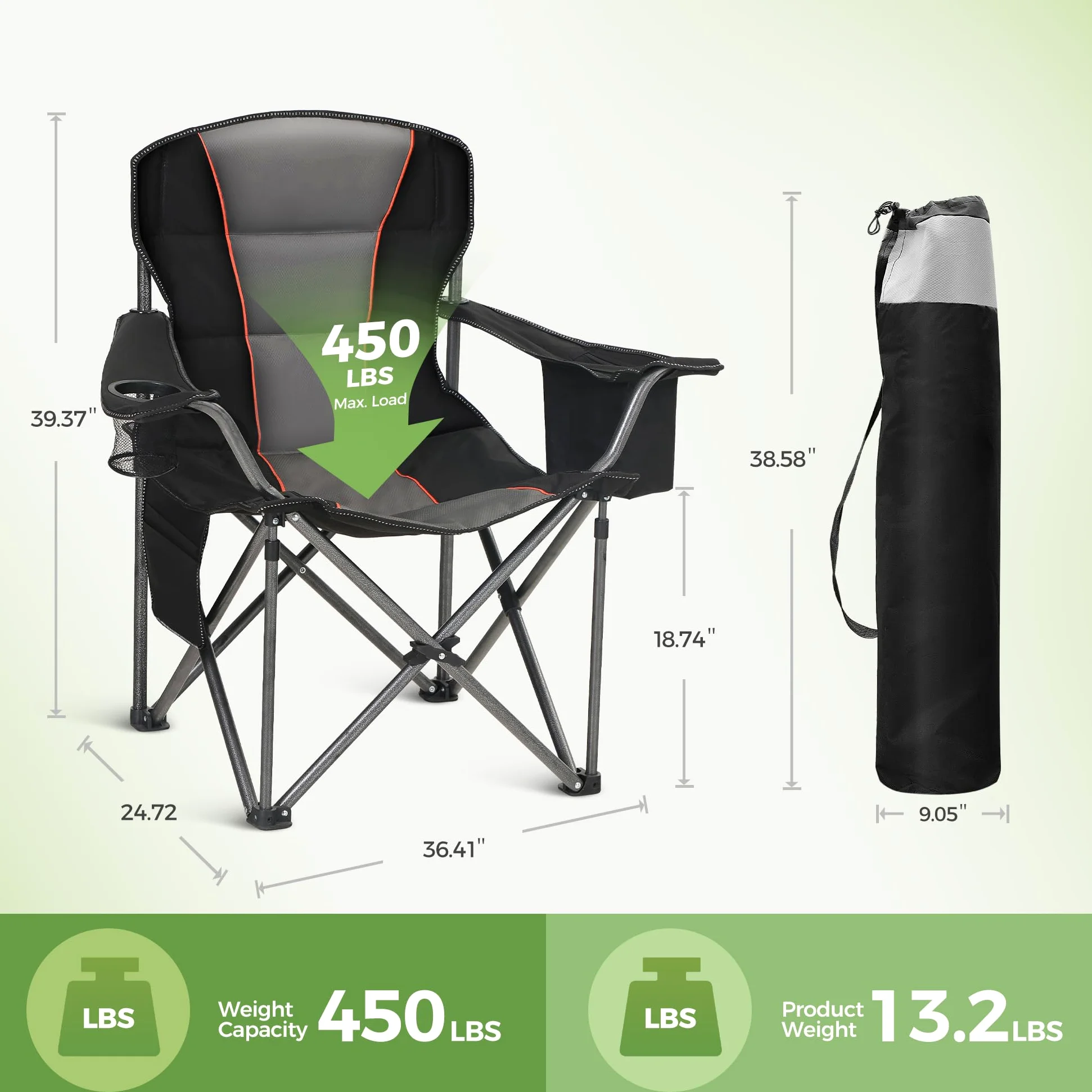 LET'S CAMP Silla plegable de camping con soporte para bebidas, plegable, hasta 200 kg, juego de 2 unidades