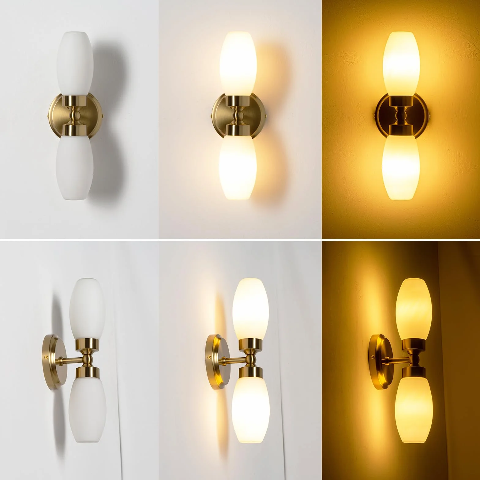 Alpinaluz Aplique de Pared para Baño dos focos E14 Cristal Opal Blanco Metal Dorado IP44