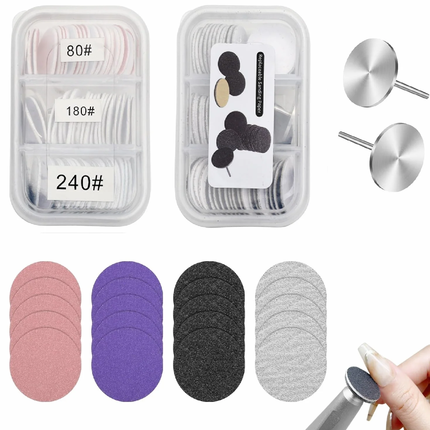 Kit Pedicura Eléctrico 120 Discos Abrasivos 25mm 2 Brocas para Torno Capuchones Accesorios