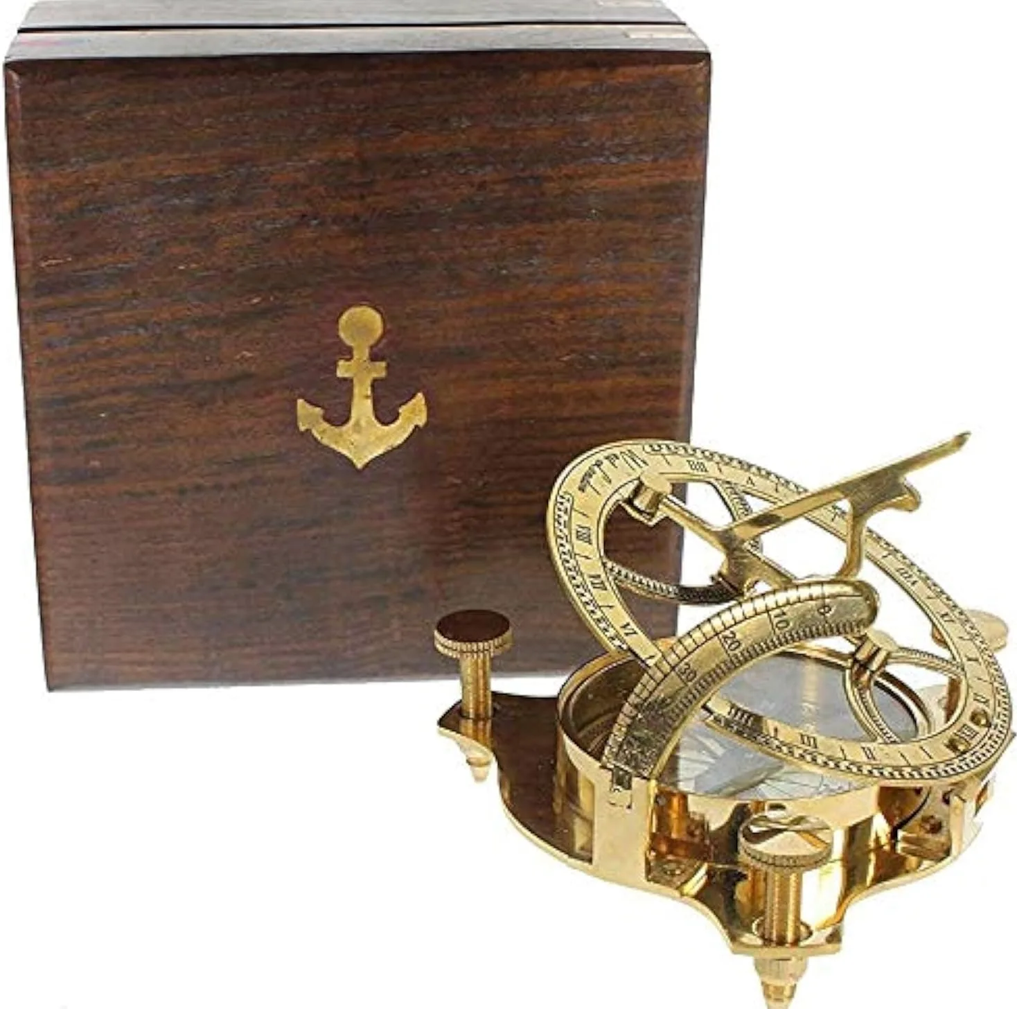 Brújula de capitán de latón con Caja de Madera Dura de 4 Pulgadas, brújula de navegación con Reloj de Sol Pirata