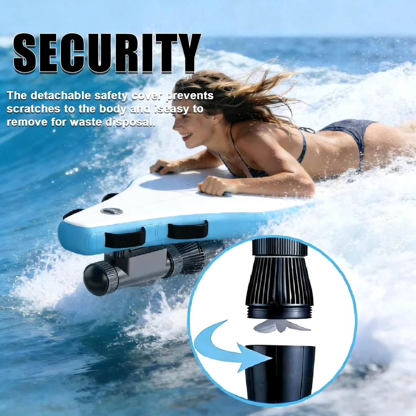 Tabla de surf eléctrica con motor de 500 W, 3-7 km/h, funcionamiento de modo dual, diseño de bodyboard inflable, resistente al agua salada, para principiantes y expertos