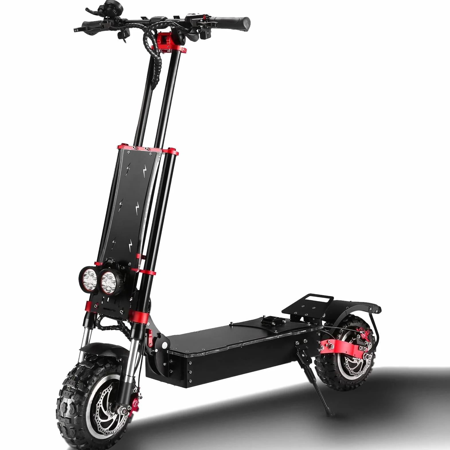 HWWH Patinete Electrico Adultos Potente Todoterreno Dual Motor Alta Gama Scooter Electrico Plegable Carga 200kg 11in Neumáticos de Vacío Todoterreno Batería de Litio de 60V 45Ah