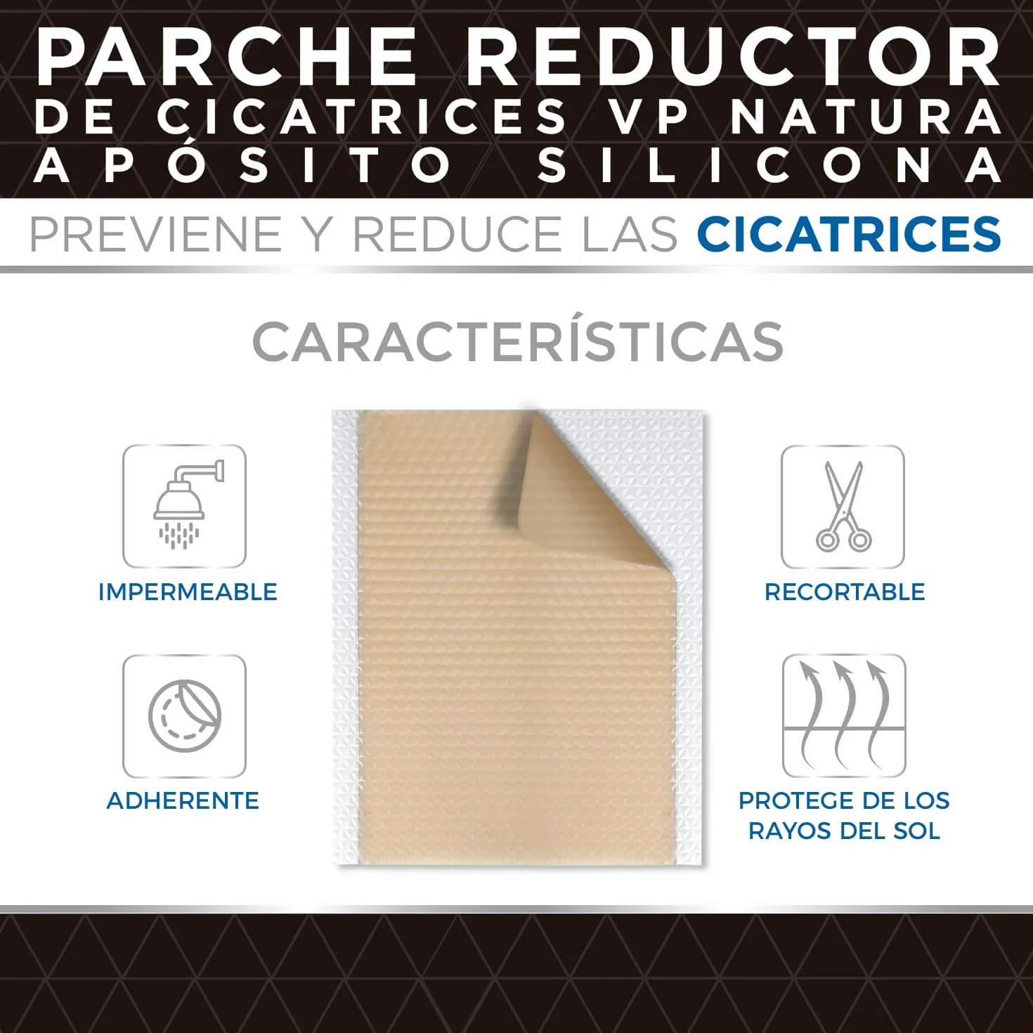 VP PHARMA Parches Cicatrizantes de Silicona 4x30 cm 5 unidades, Adhesión Duradera con Protección Solar
