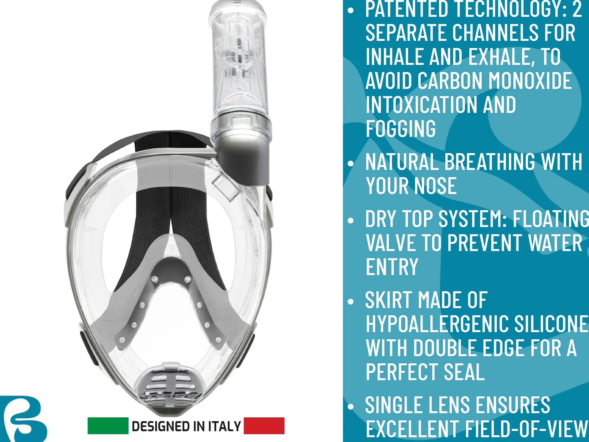 Cressi Baron Full Face Mask, Vollgesichtsmaske Zum Anti-Fog-Schnorcheln, Komfortgesicht, Auslassventil und trockenes Mundstück, erhältlich für Erwachsene und Kinder