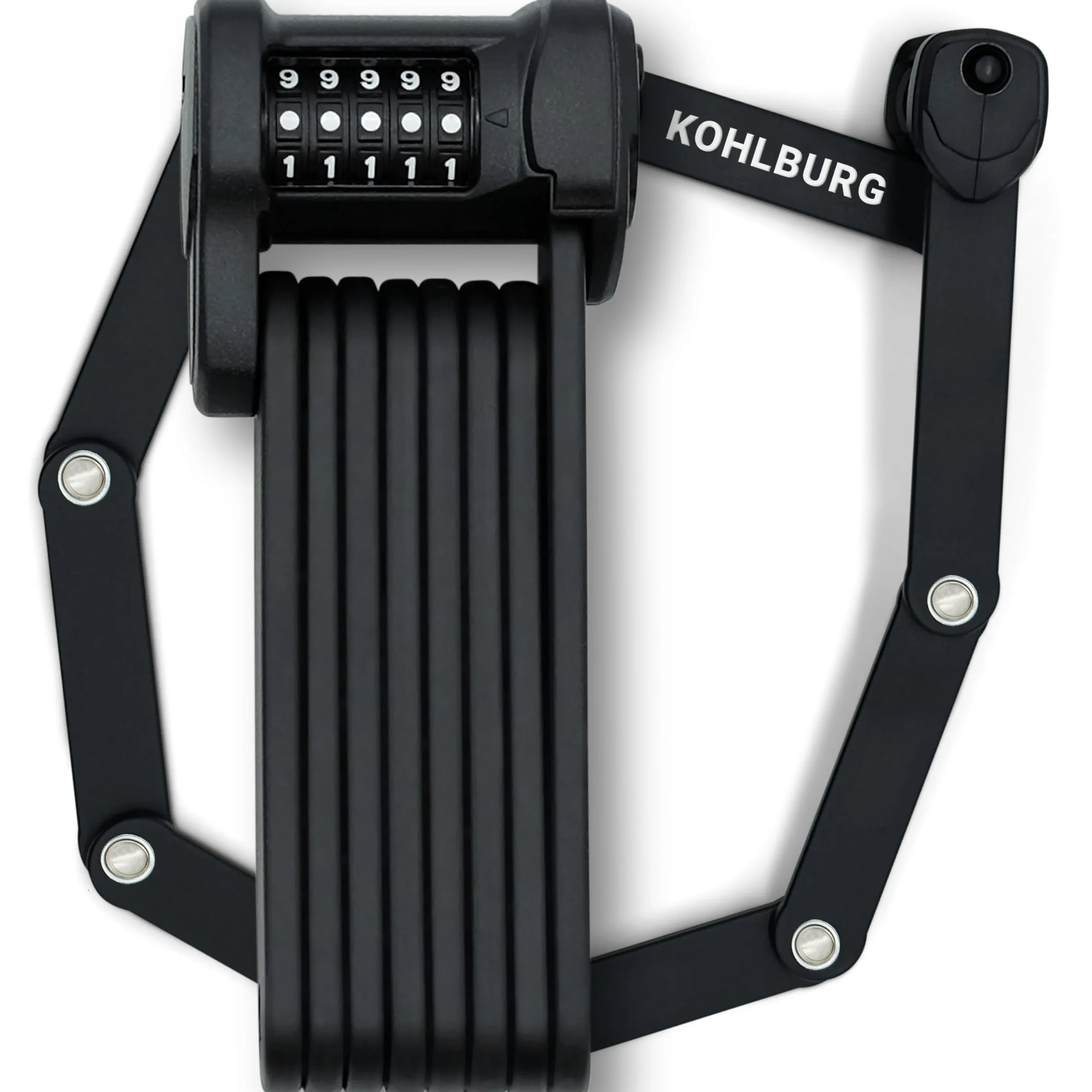 KOHLBURG Candado de bicicleta de combinación con código | 101 cm de largo | Repele cortapernos, código de 5 cifras, candado plegable con soporte, alta seguridad, para bicicleta, scooter y e-bike