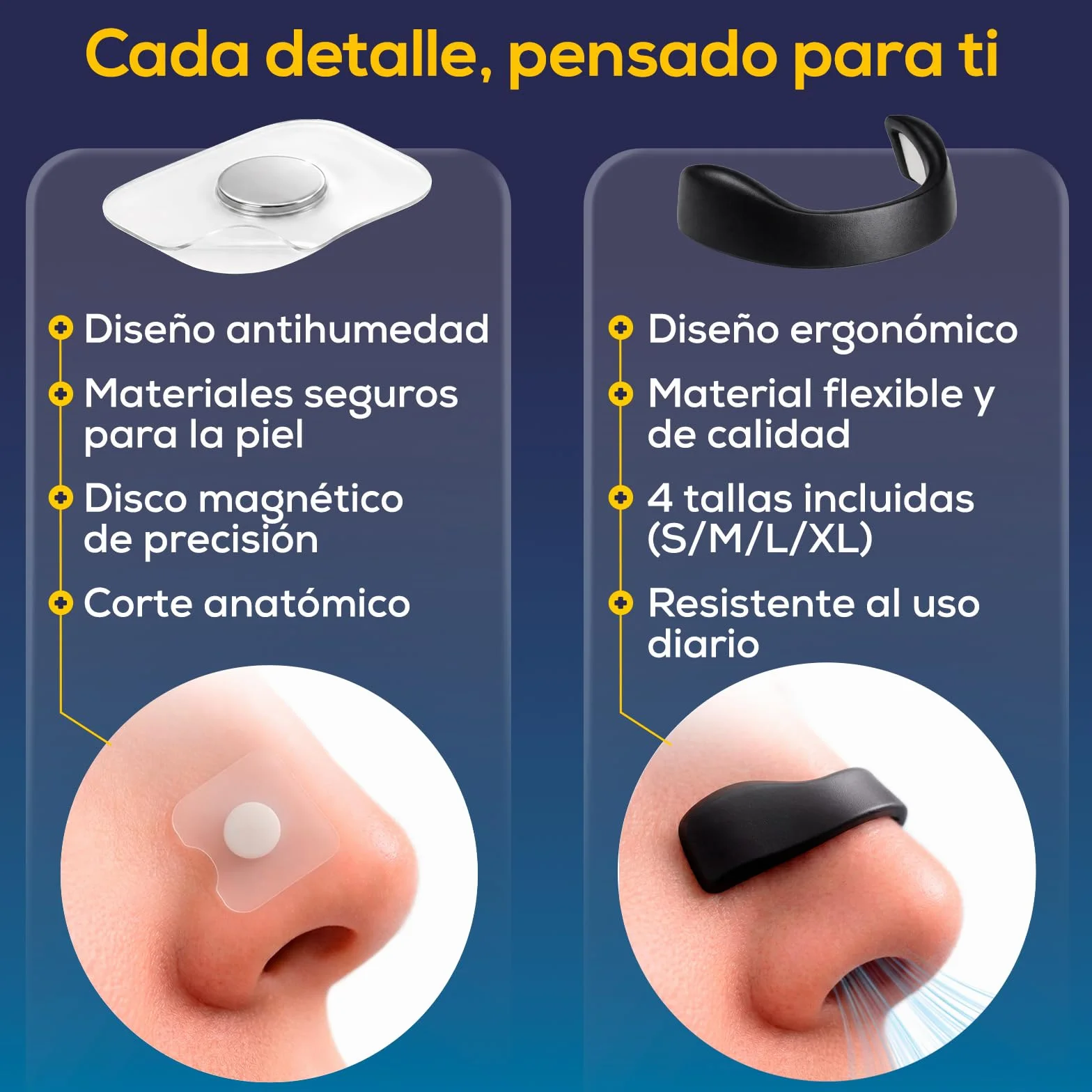 Tiras Nasales Magnéticas Dilatador Nasal Antirronquidos 60 Parches 30 Días 4 Tallas Aplicador HerboAhorro