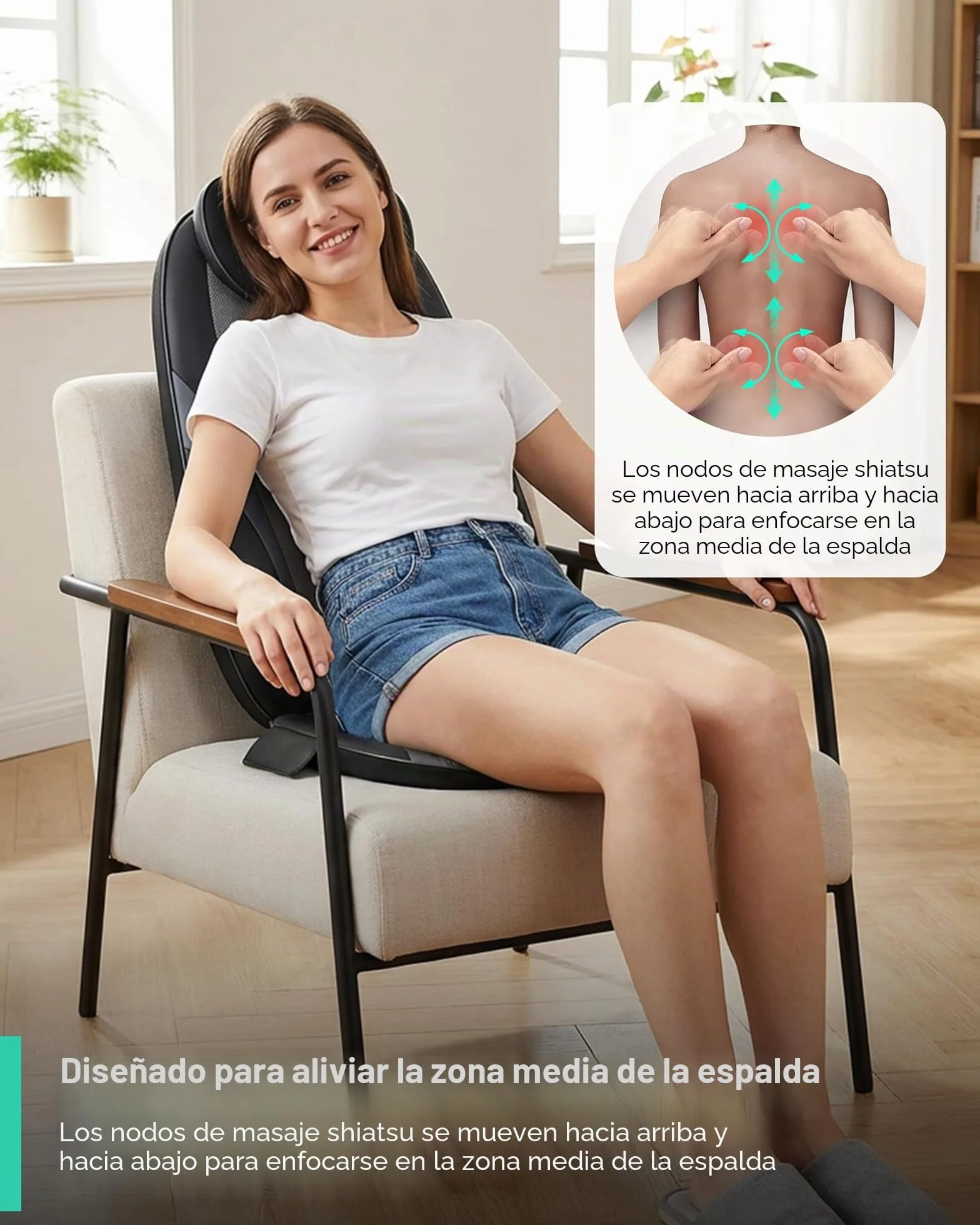 SNAILAX Shiatsu Masajeador de Asiento con Calefacción, Almohadilla de Masaje para Espalda con Calor