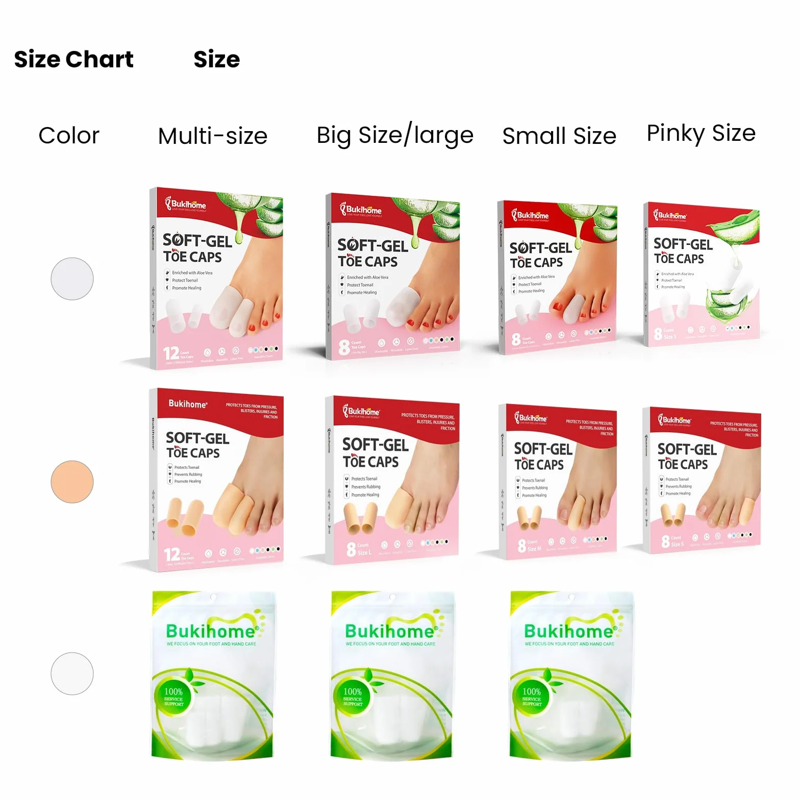 Bukihome Paquete 12 protectores gel aloe vera dedos callos ampollas uñas encarnadas alivio dolor