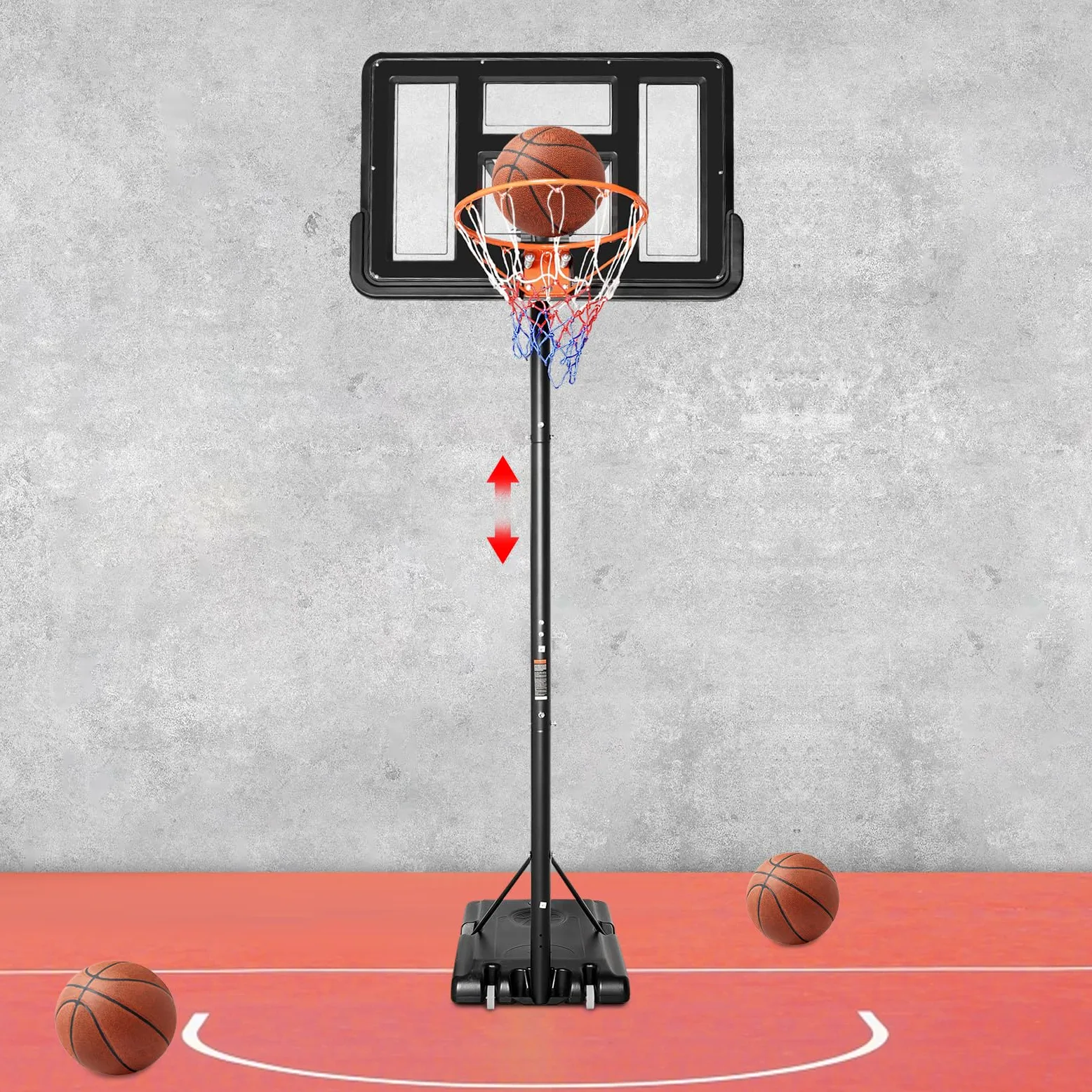 Canasta de baloncesto para exteriores, altura ajustable, canasta de baloncesto portátil, para interiores y exteriores, resistente a la intemperie, para niños, adolescentes y adultos