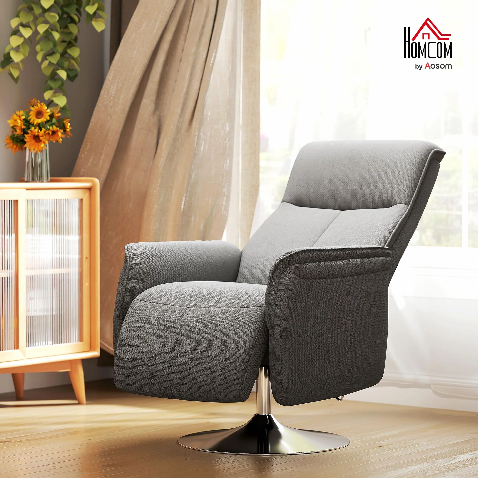HOMCOM Sillón Relax Reclinable con Reposapiés Masaje 10 Puntos Giratorio 360° Mando a Distancia Gris