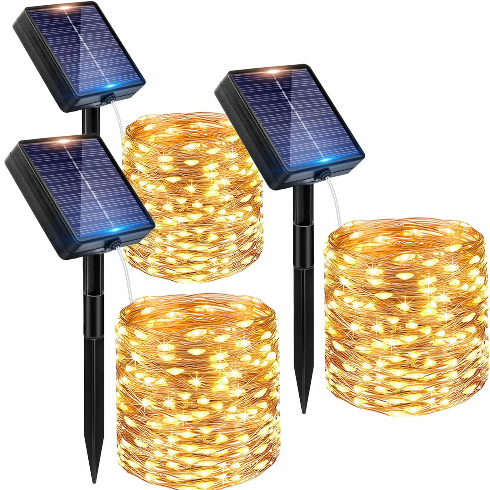 Peasur Guirnaldas Luces Exterior Solar 3 Pack 12+2M 120LED Luces Solares LED Jardin Luz Navidad Cadena Decoracion Arbol, Cálido