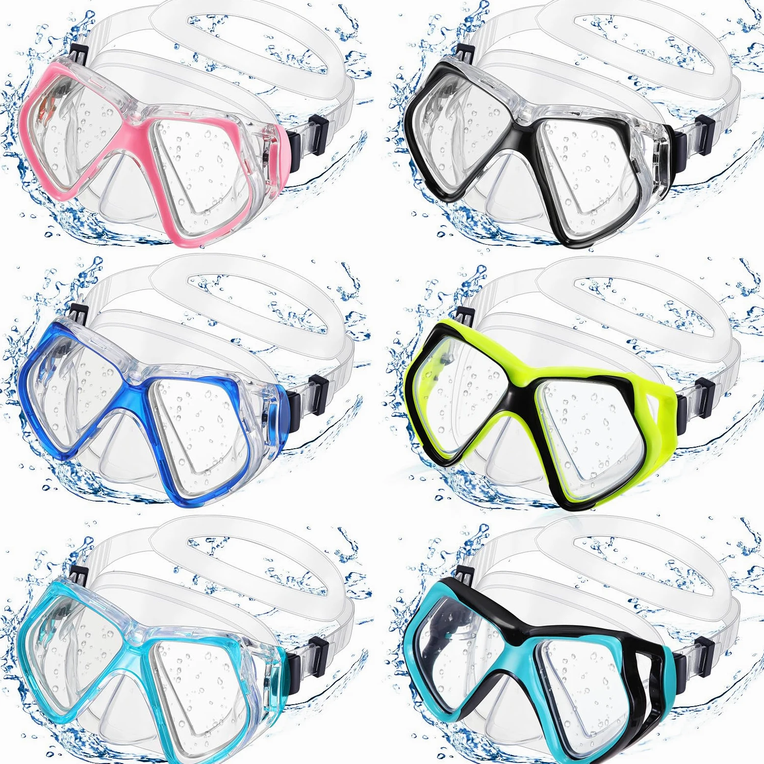 Flutesan 6 gafas de natación con cubierta de nariz para adultos, gafas de piscina, natación, buceo, gafas de natación