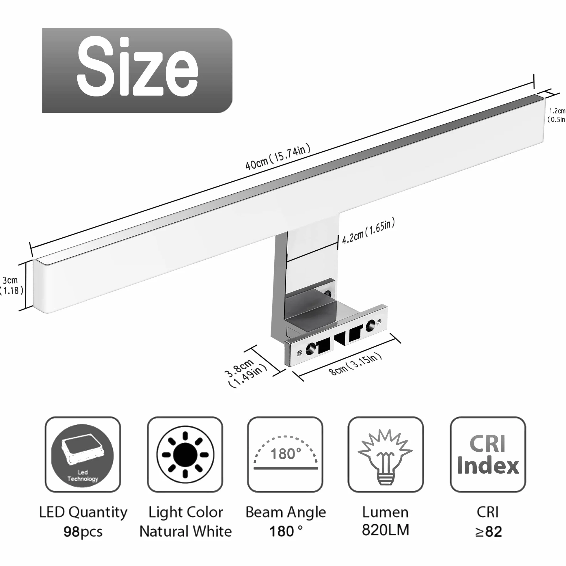 Lámpara LED Baño 40 cm 10 W 820 lm 4000K 230 V Acero Inoxidable