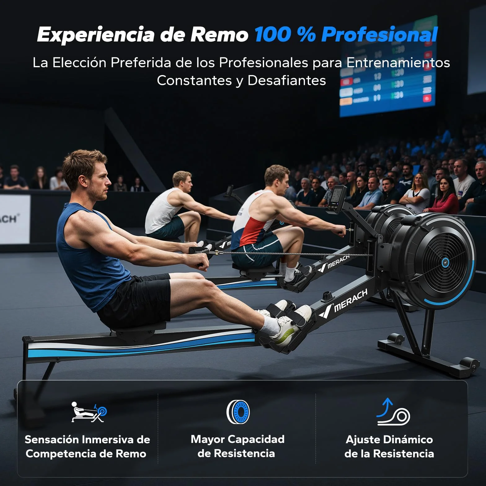 MERACH R50 Máquina de Remo para casa con Resistencia de Aire, 10 Niveles Ajustables con App Exclusiva, Máquina de Remo Profesional para Interiores, Asiento Ergonómico y Cómodo