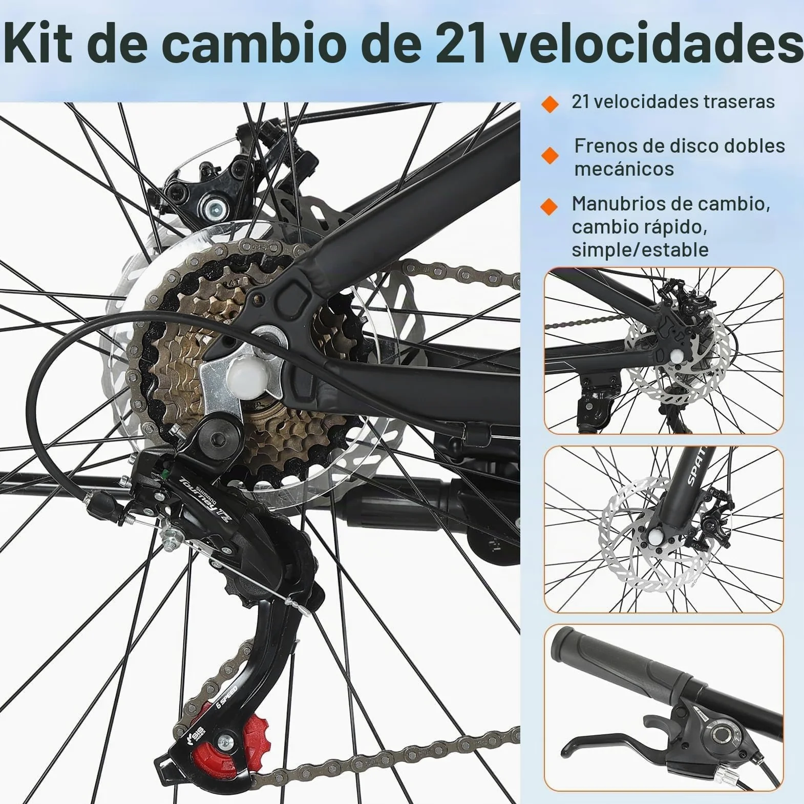 SPATIAL MTB Bicicleta de Montaña para Adultos y Jóvenes - 29/27,5/26/24 Pulgadas, 8/21 Velocidades, Frenos de Disco Mecánicos Dobles, Cuadro de Aluminio, Suspensión Delantera, Asiento Ajustable
