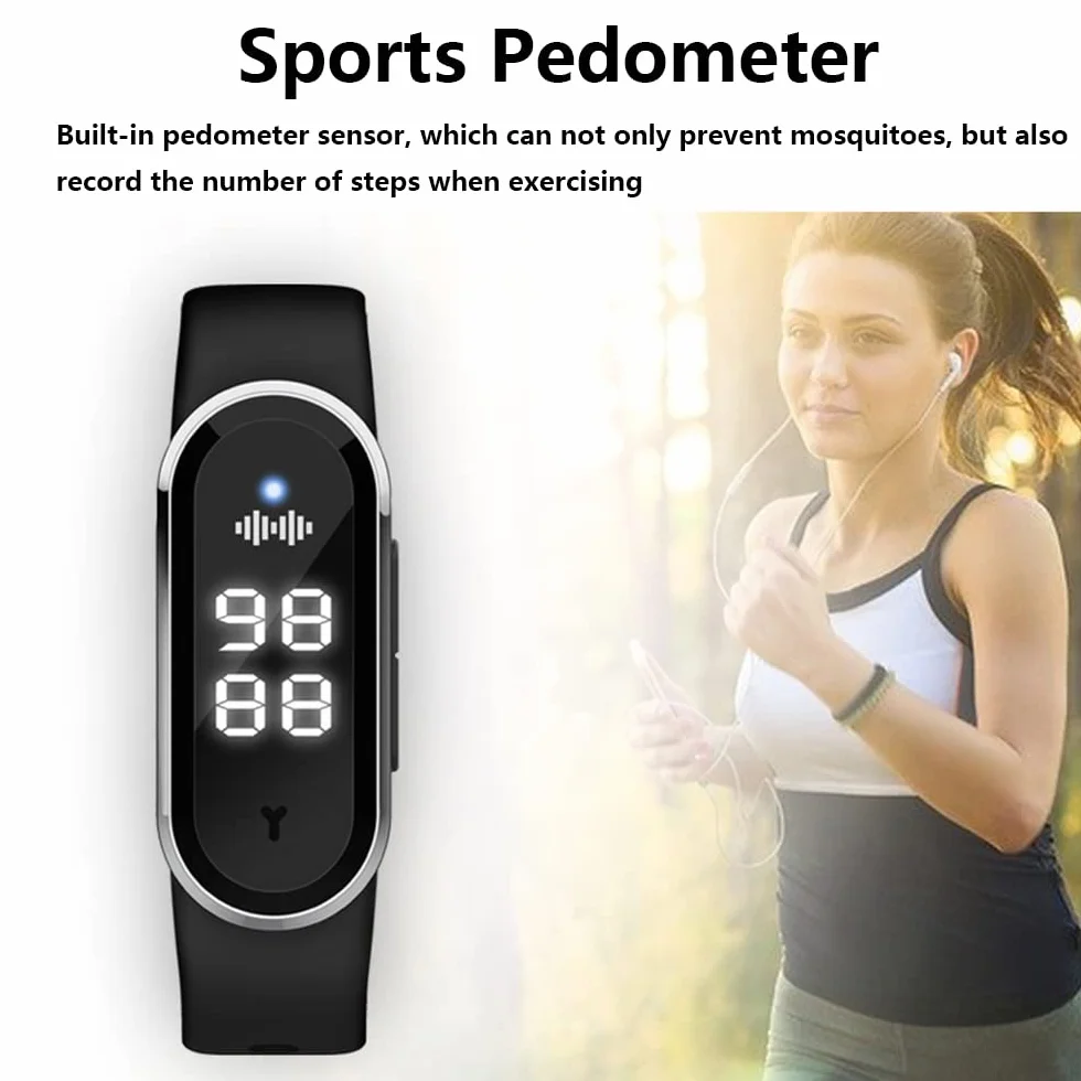Pulsera repelente de mosquitos ultrasónica electrónica con carga USB Reloj repelente de insectos pantalla y detección de temperatura corporal blanca