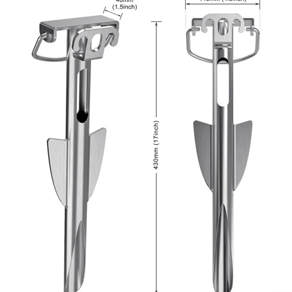 Barco acuático de acero inoxidable, estaca de arena resistente para kayak, parte inferior fangosa de agarre fuerte en espiral (ancla+cuerda de muelle)