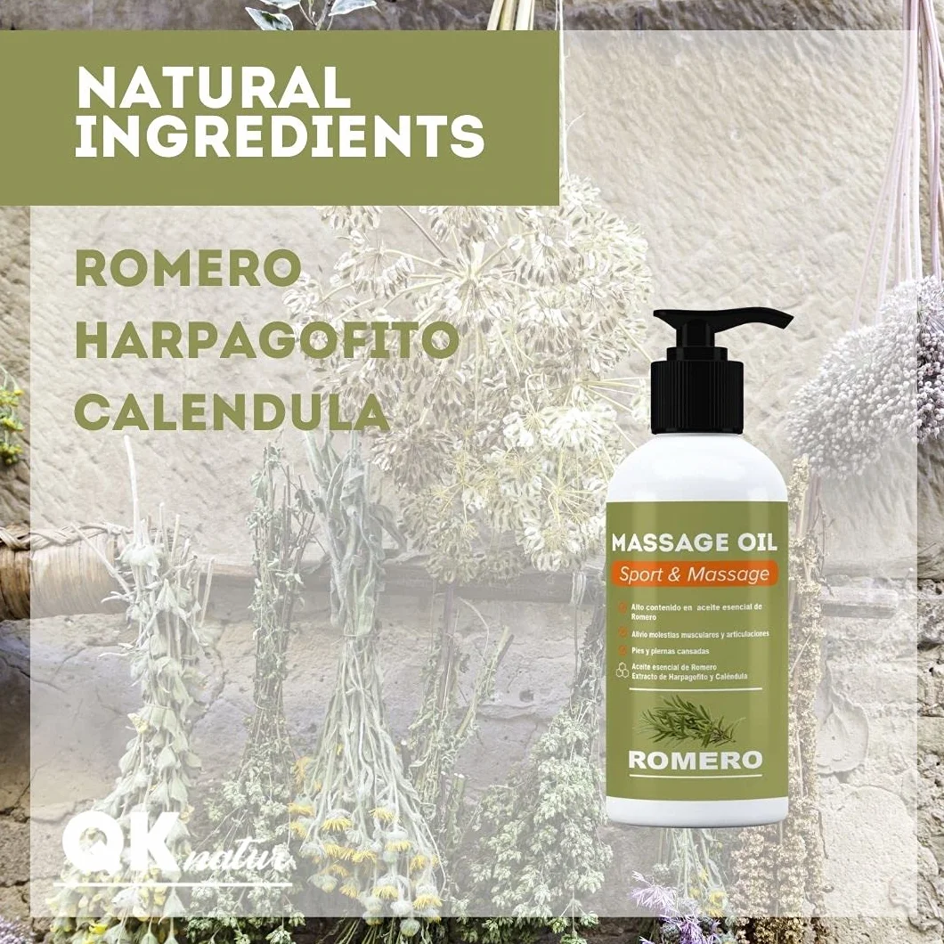 Aceite de Romero para Masaje 250 ml con Aceite Esencial de Romero, Harpagofito y Caléndula