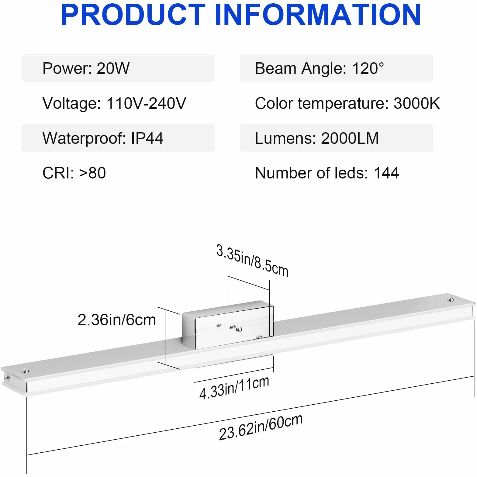 Klighten Luz Espejo Baño LED 60cm 20W 2000LM Apliques Moderno 110-240V 3000K Blanco Cálido Cromo