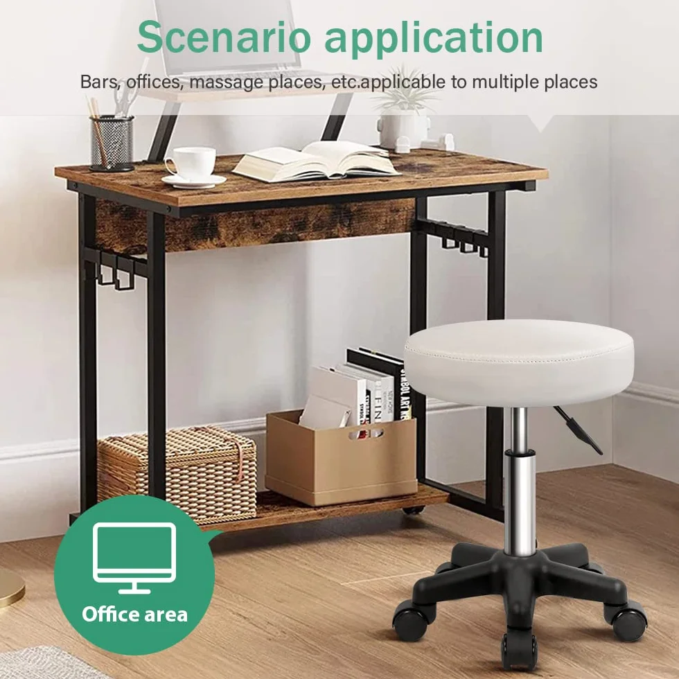 FURWOO Taburete Giratorio de Altura Ajustable con Ruedas Blanco para Masajes de Salón SPA
