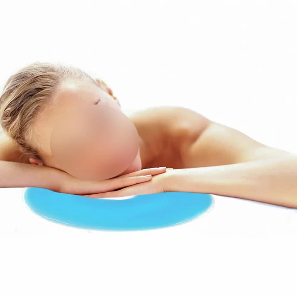Silicon U-Shape SPA Pillow Gel Face Pad Cojín de Masaje para Cama de Belleza Azul 31 x 26 cm