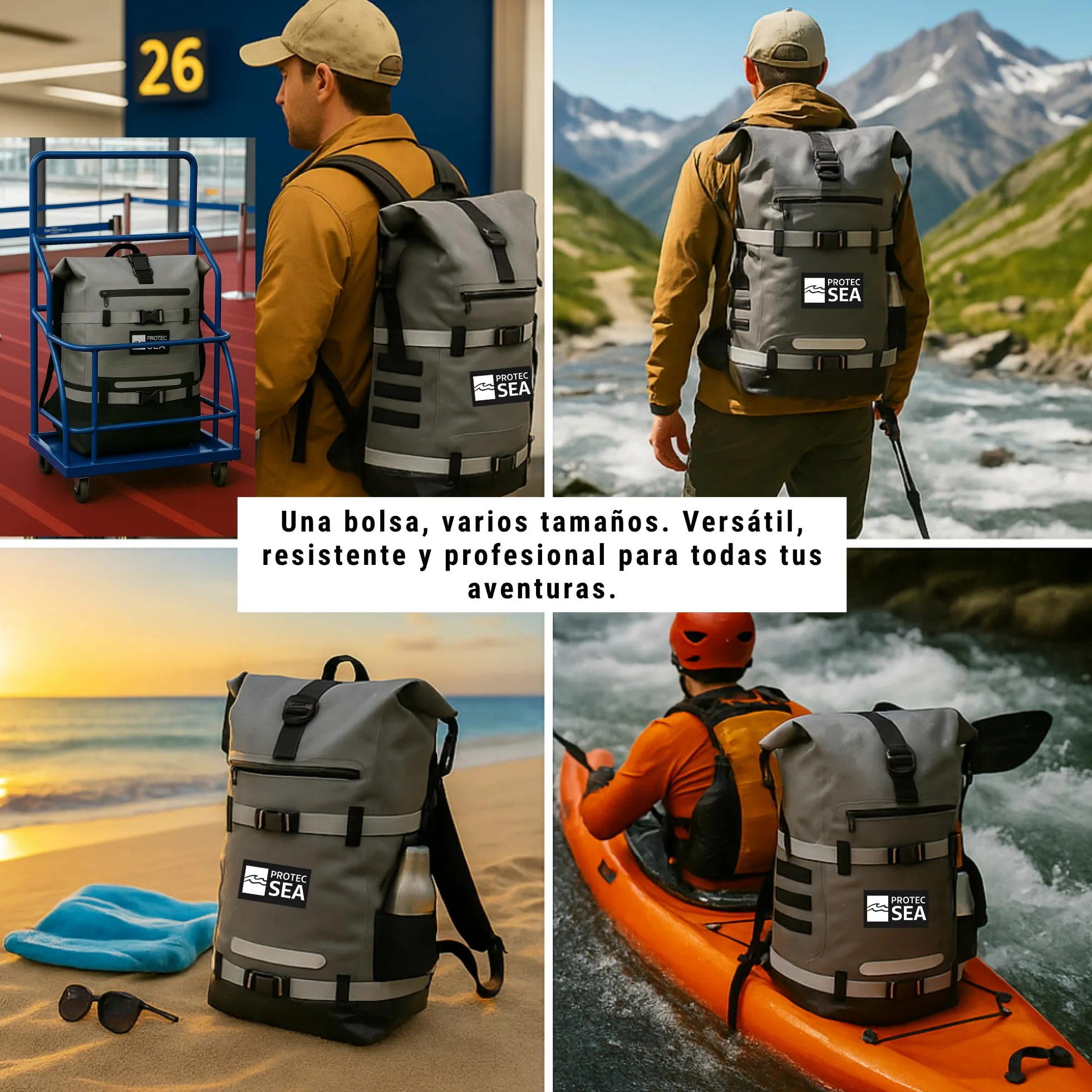 Mochila impermeable impermeable para senderismo, 25L-40L, volumen ajustable, cierre rápido, transporte cómodo, accesorios Molle, bolsillos impermeables, cinta reflectante, color gris