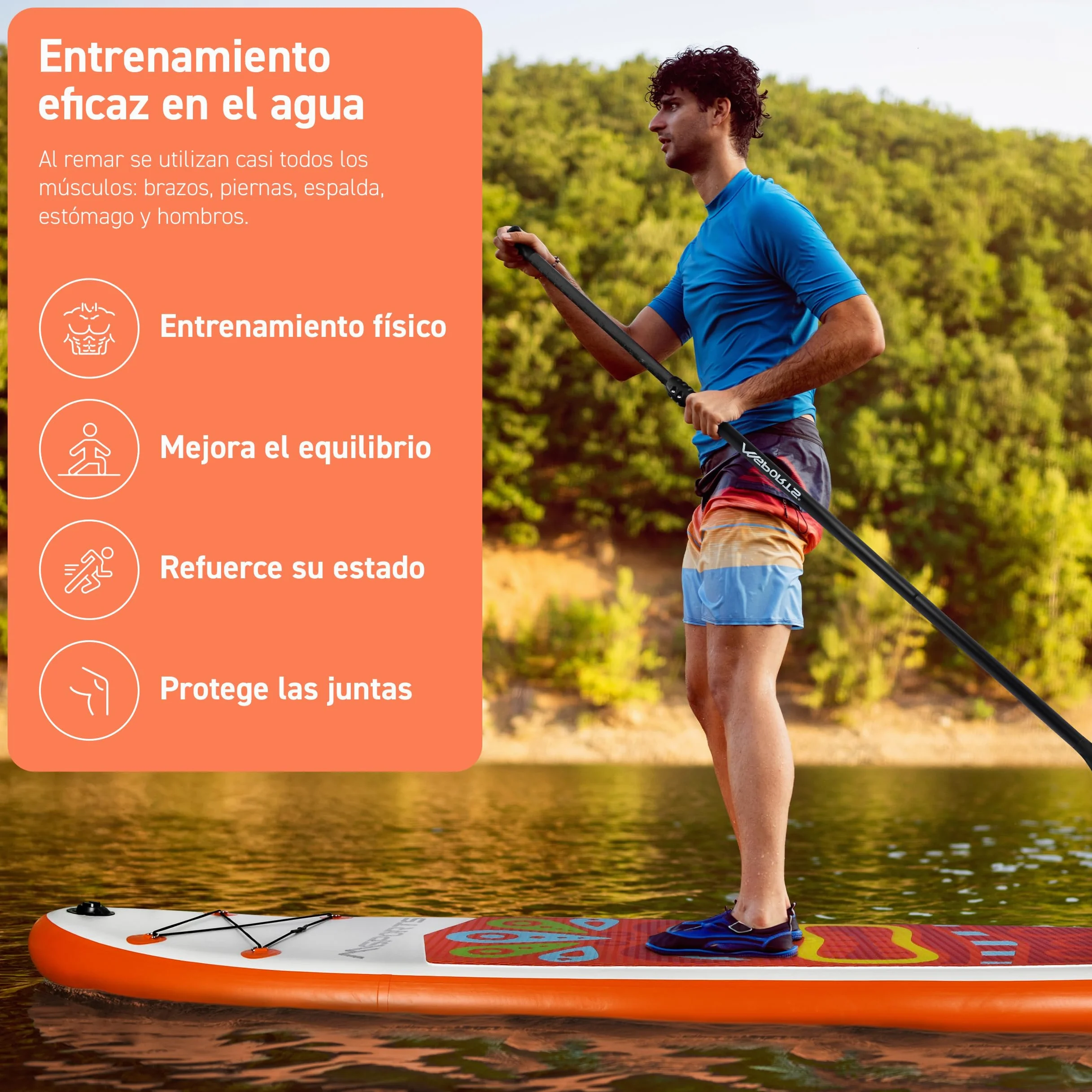 MSPORTS SUP - Tabla de surf de remo hinchable, accesorios completos, remo ajustable, bomba de alta calidad + 2 bastones de remo + bolsa impermeable para smartphone + bolsa multifunción