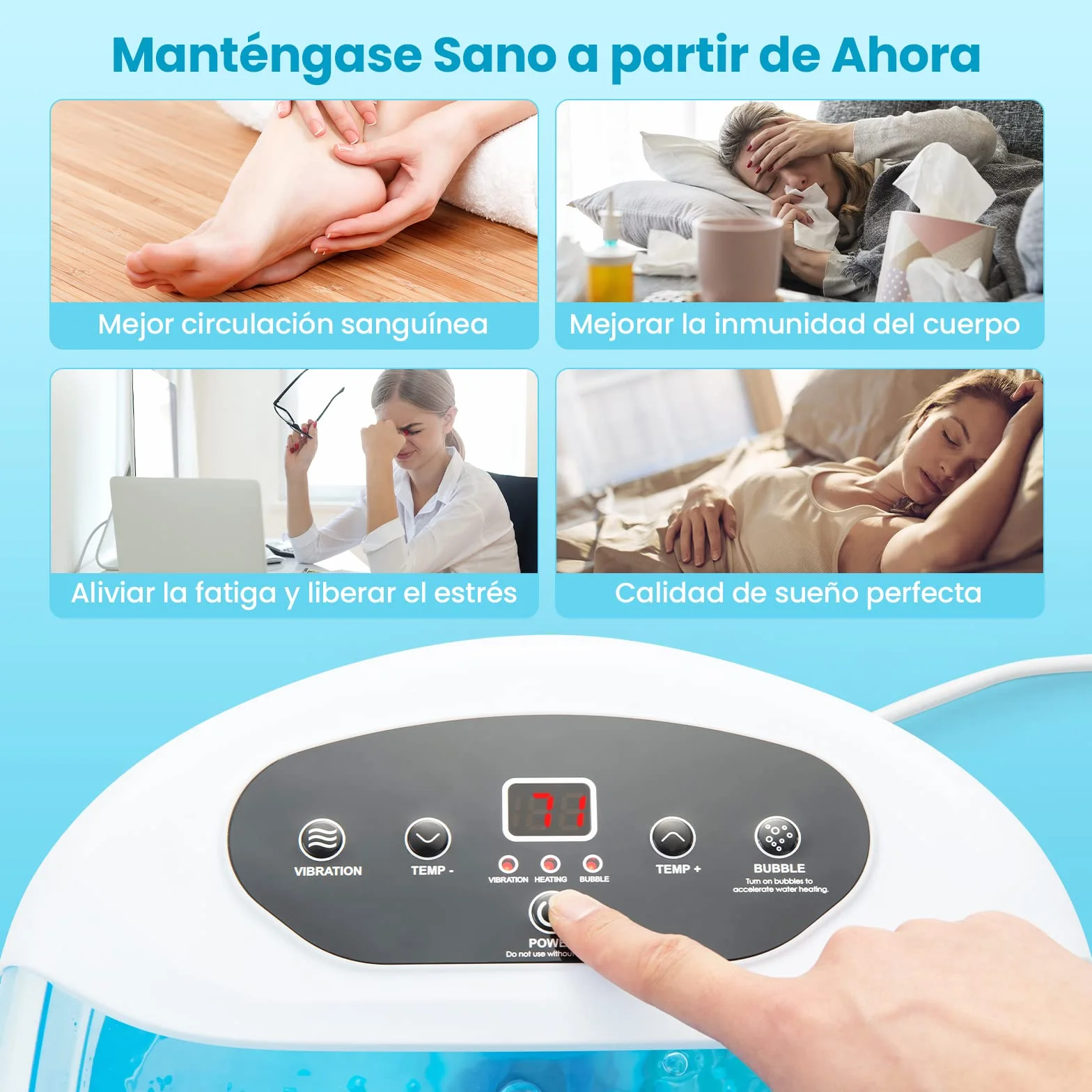 COSTWAY Masajeador de Pies con Calor, Burbujas y Vibración, Pediluvio Eléctrico Azul