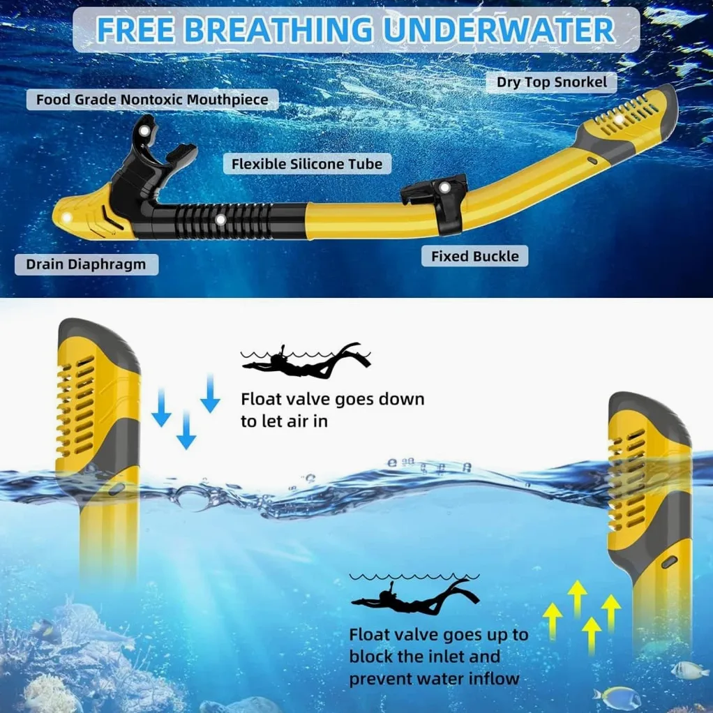 Máscaras de Buceo Profesionales + Tubo de respiración + Aletas, Juego de esnórquel, Gafas de natación antivaho de Silicona para Adultos, máscara de esnórquel,Negro,L/XL