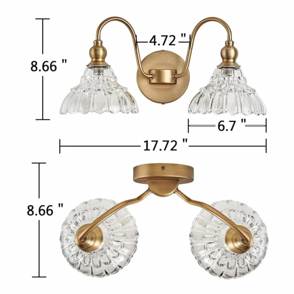 XINYASEE Aplique Pared Cristal Interior G9 Lámpara Cuarto de Baño Doble Cabeza Oro
