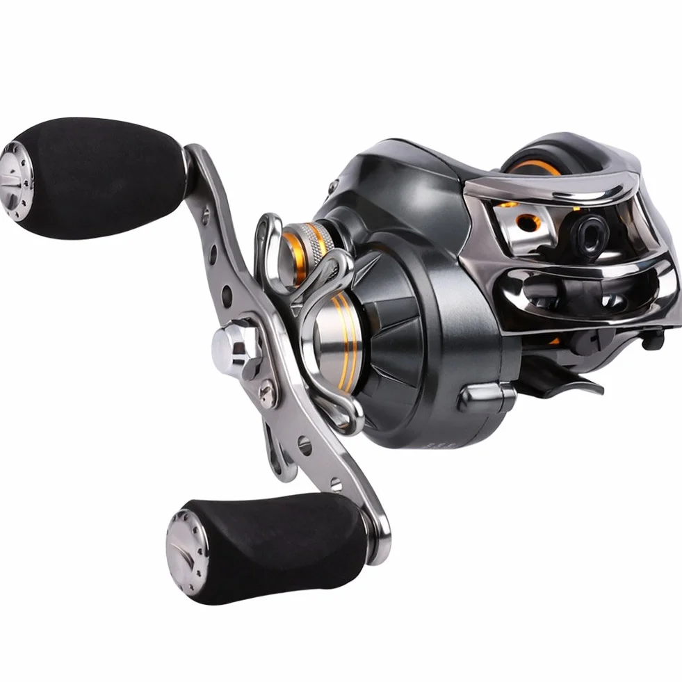 Sougayilang Carrete de cebo, 12 rodamientos de acero inoxidable, 18LB Super Drag, magnético de doble freno carrete de pesca para bajos, cangrejos