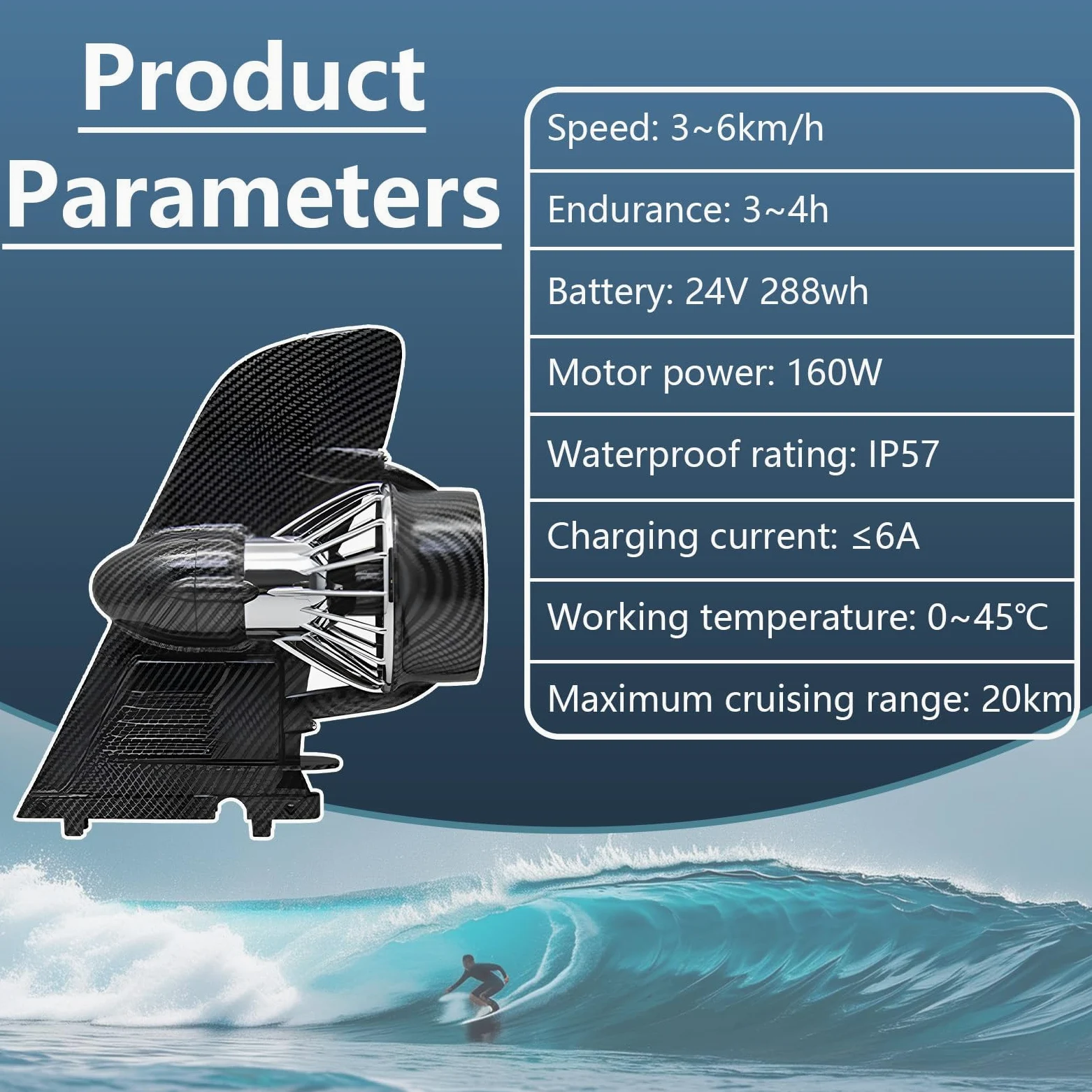 Aleta eléctrica para la tabla del SUP, emitedor submarino de 160W con control remoto, motor recargable alimentado por batería para la paleta de pie, dispositivo portátil de la asistencia de la tabla d