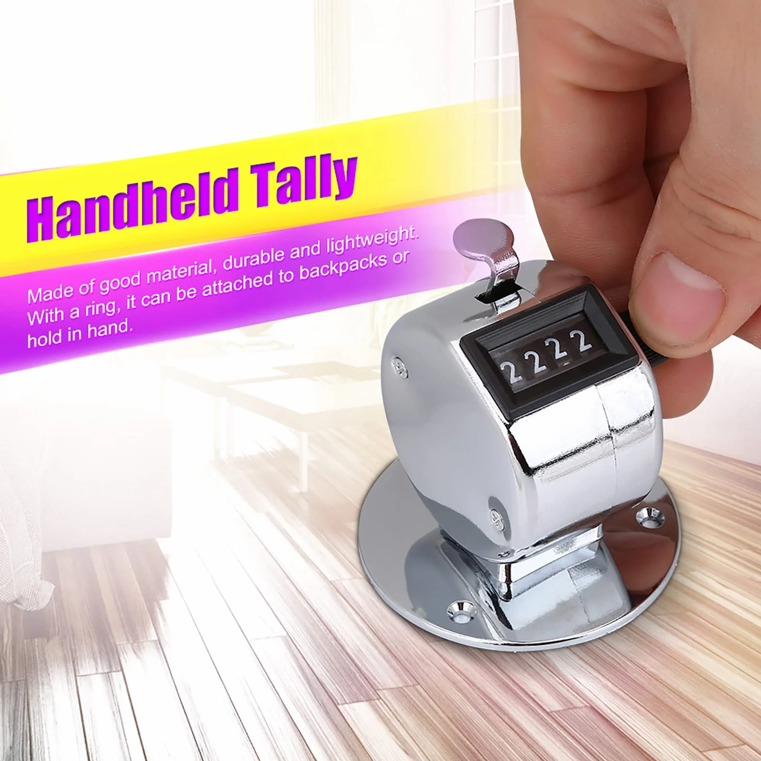 Buachois Contador de conteo, número de 4 dígitos Contador de Mano de Mano, Mini cinturón de Metal Clicker Soporte Digital Contador Manual Clicker para Juegos Deportivos